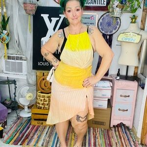 Sundress Celia Tie Dye Peach Yellow Tan Asymmetrical Dress Size Medium